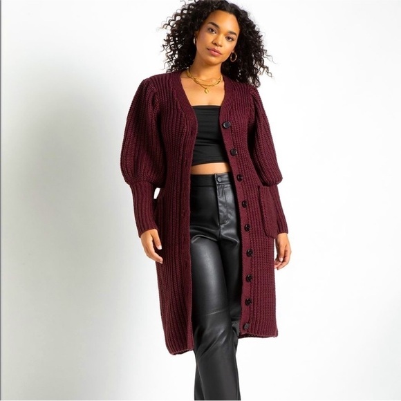 NWT Eloquii puff sleeve button front cardigan sweater size 14/16 - Picture 1 of 12